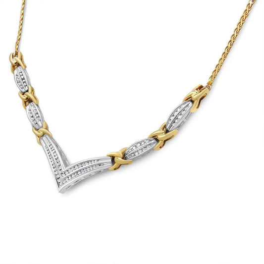 10k Yellow and White Gold 1.0 Cttw Round Princess Cut Diamond ?V’ Shape Statement Necklace (i-j Color I1-i2 Clarity)