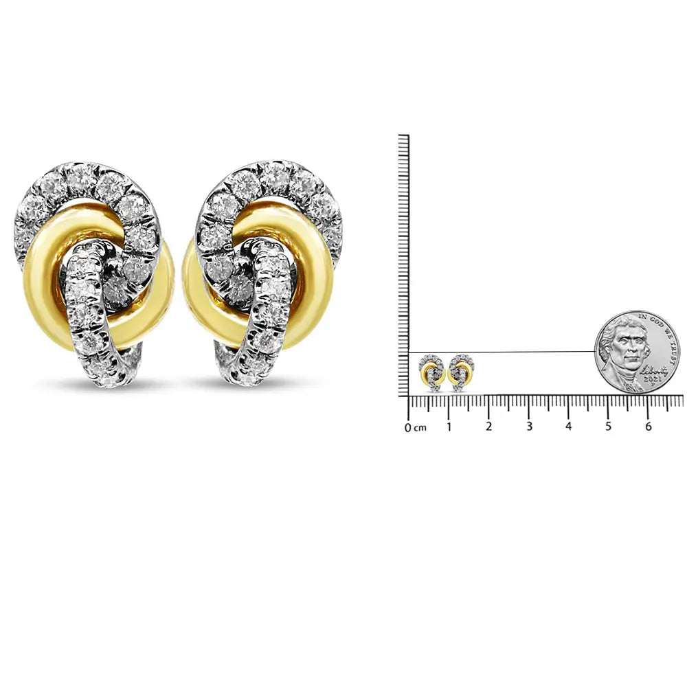 10k Yellow and White Gold 1/2 Cttw Diamond Triple Interlocking Knot Earrings (i-j Color I1-i2 Clarity) - Fine Jewelry