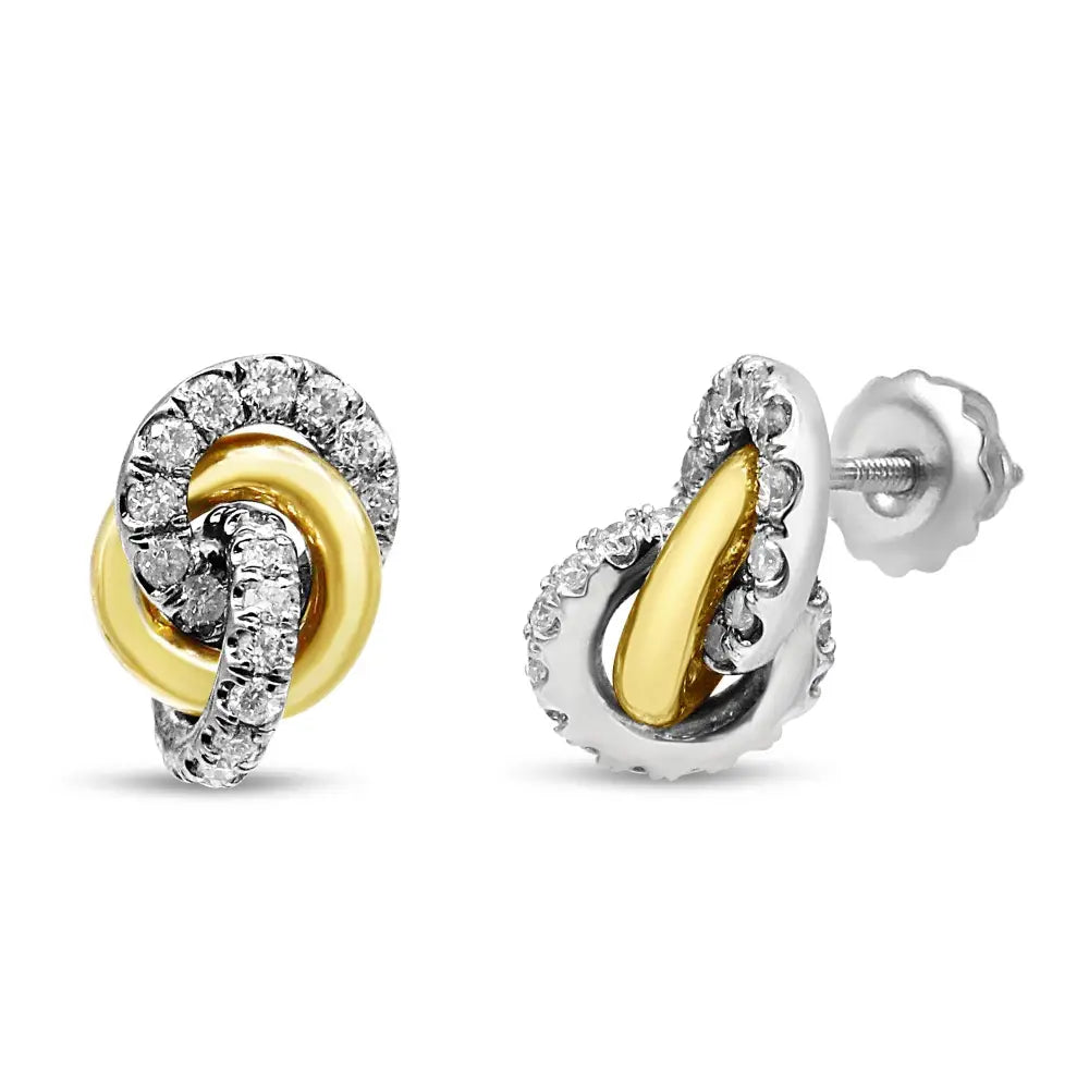 10k Yellow and White Gold 1/2 Cttw Diamond Triple Interlocking Knot Earrings (i-j Color I1-i2 Clarity) - Fine Jewelry