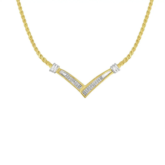 10k Yellow and White Gold 1/2 Cttw Princess Cut Diamond Channel-set ?V” Shape 18’’ Franco Chain Necklace (h-i