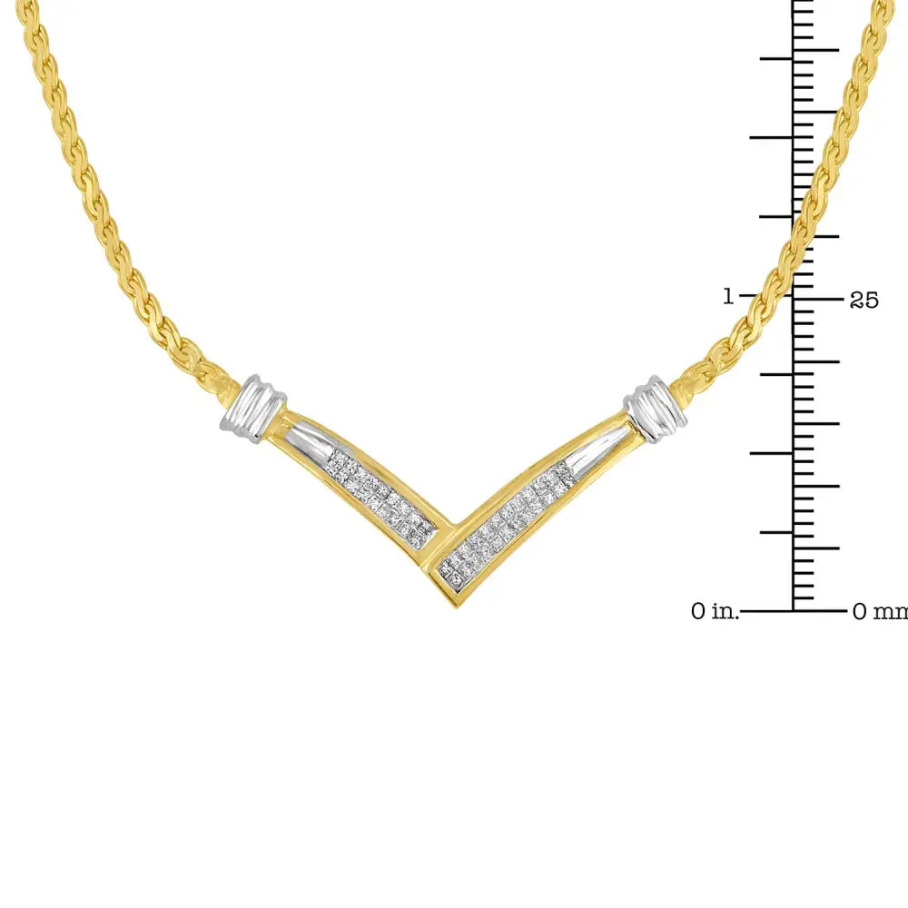 10k Yellow and White Gold 1/2 Cttw Princess Cut Diamond Channel-set ?V” Shape 18’’ Franco Chain Necklace (h-i