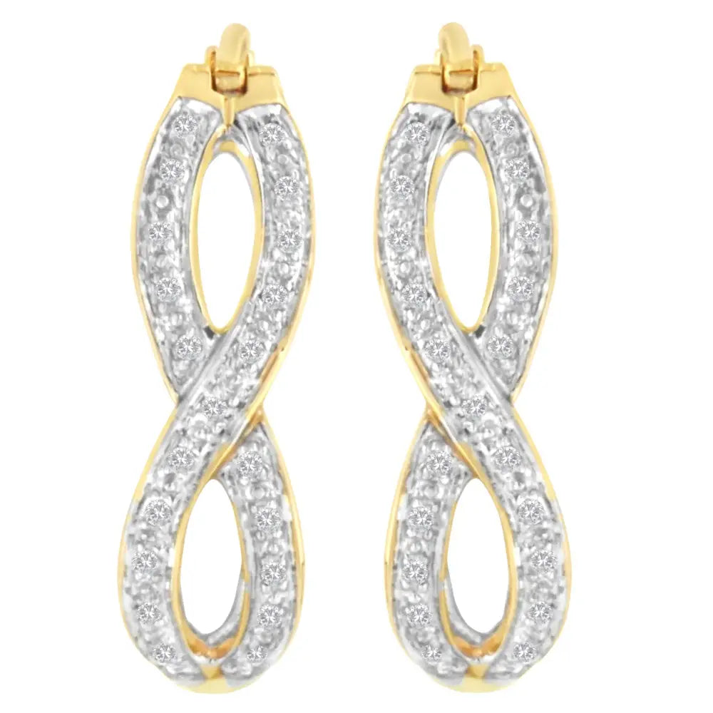 10k Yellow and White Gold 1/4 Cttw Diamond Double Infinity Hoop Earrings (i-j Clarity I1-i2 Color) - Fine Jewelry