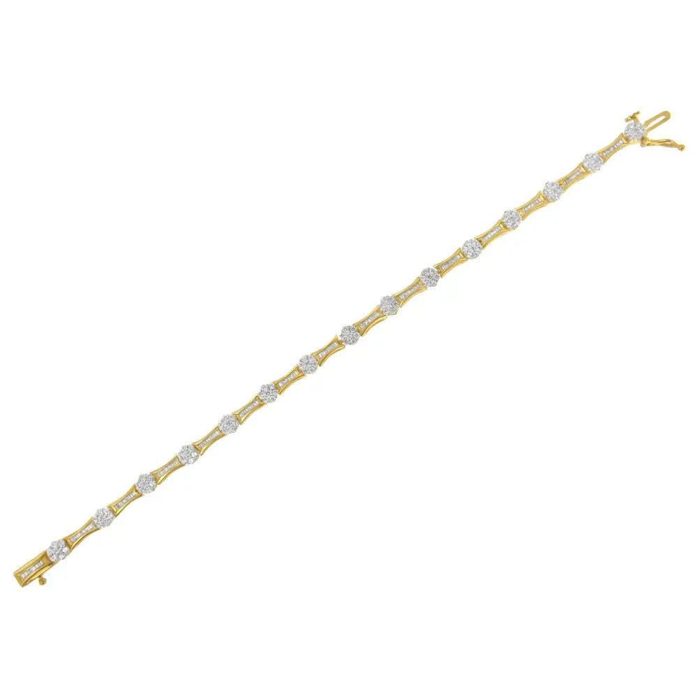 10k Yellow and White Gold 2.00 Cttw Round Baguette-cut Diamond Link Bracelet (i-j Color I2-i3 Clarity) - Size