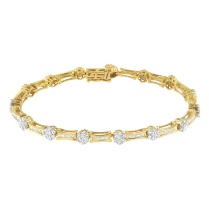 10k Yellow and White Gold 2.00 Cttw Round Baguette-cut Diamond Link Bracelet (i-j Color I2-i3 Clarity) - Size