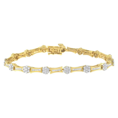 10k Yellow and White Gold 2.00 Cttw Round Baguette-cut Diamond Link Bracelet (i-j Color I2-i3 Clarity) - Size