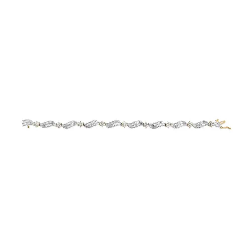 10k Yellow and White Gold 3.00 Cttw Diamond Cluster Wave Link Bracelet (i-j Color I1-i2 Clarity) - 7.25’’ - Fine