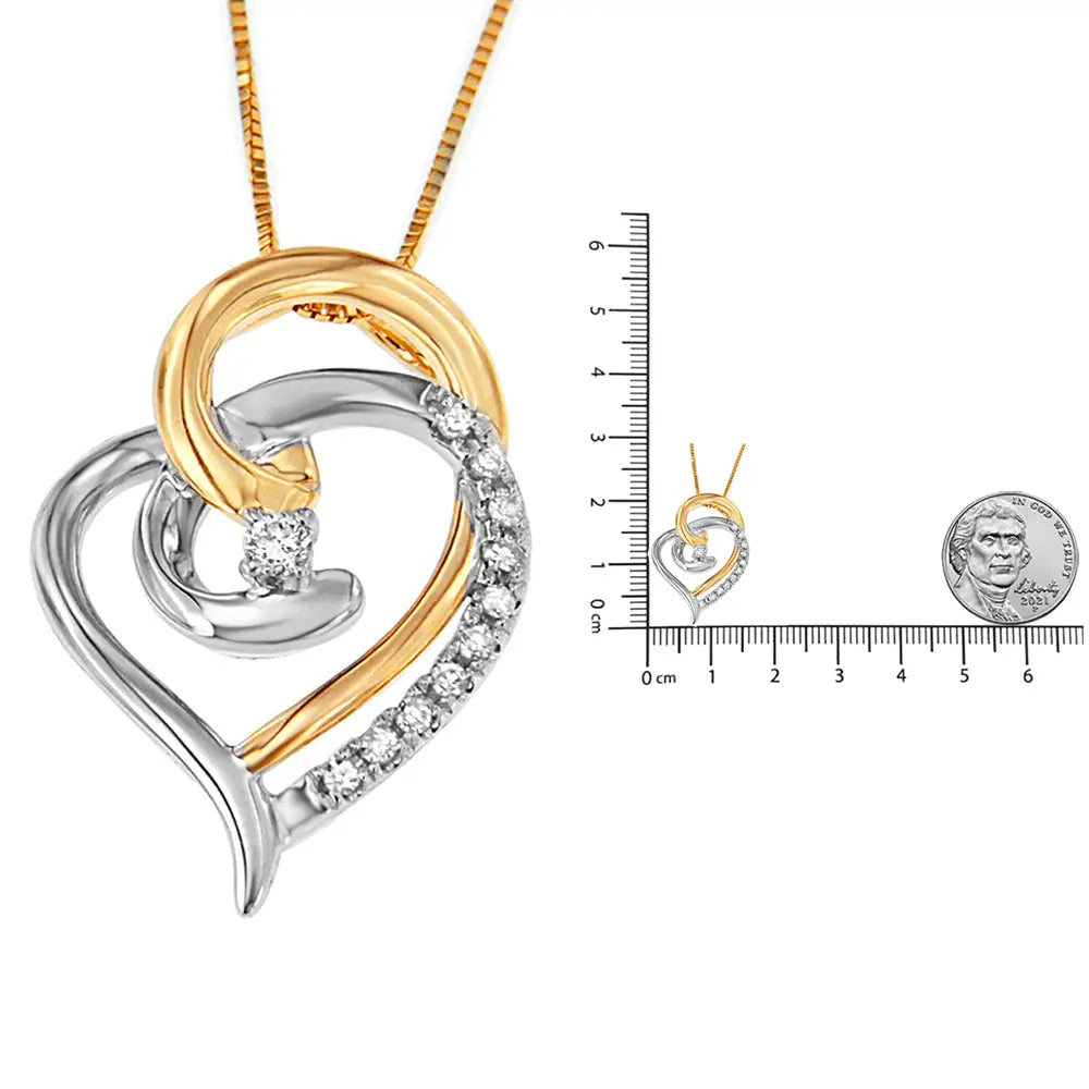 10k Yellow and White Gold Diamond Accent Open Double Heart Spiral Curl 18’’ Pendant Necklace (j-k Color I2-i3