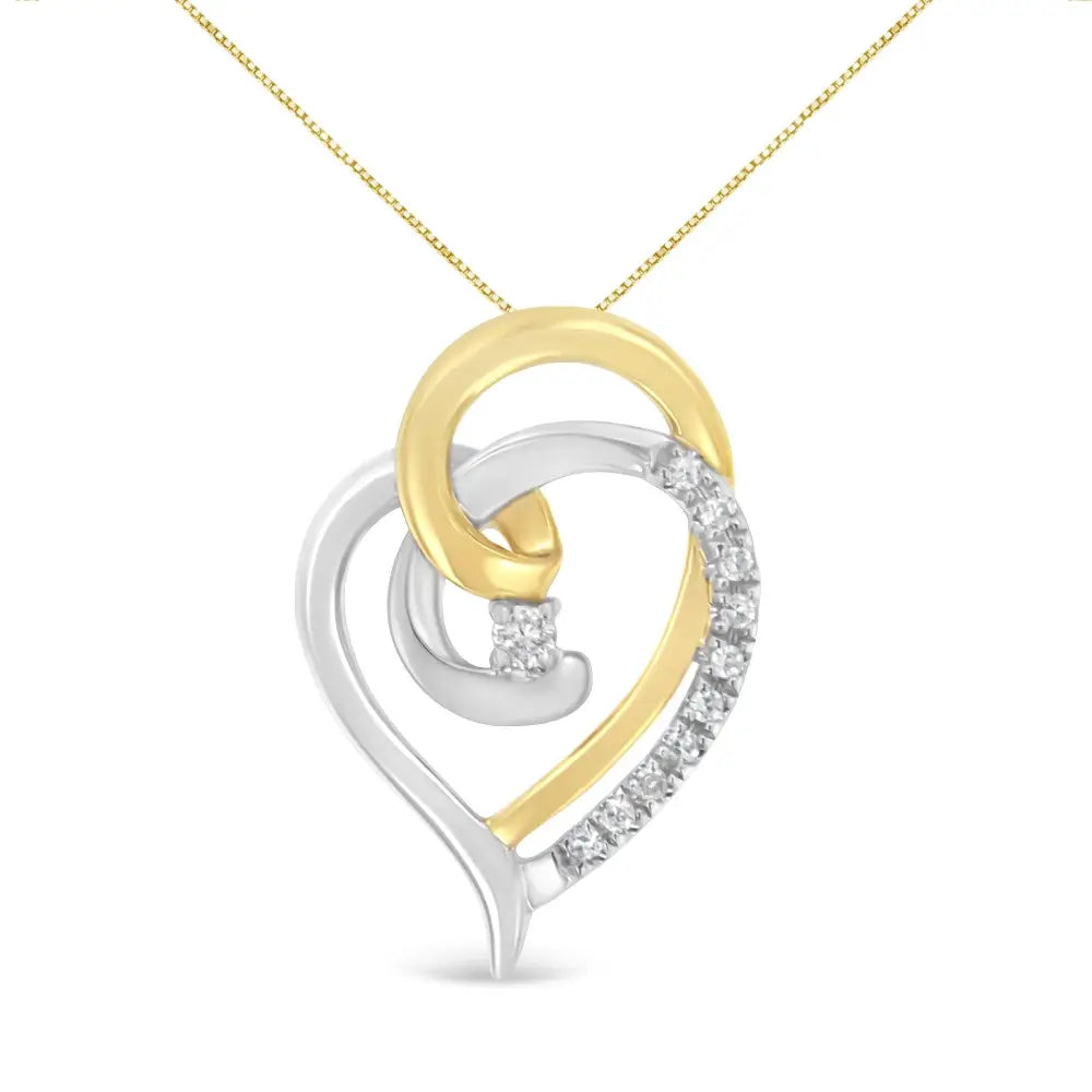 10k Yellow and White Gold Diamond Accent Open Double Heart Spiral Curl 18’’ Pendant Necklace (j-k Color I2-i3