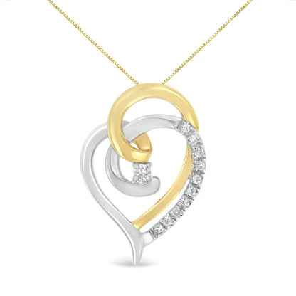 10k Yellow and White Gold Diamond Accent Open Double Heart Spiral Curl 18’’ Pendant Necklace (j-k Color I2-i3