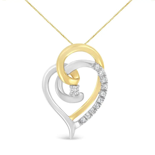 10k Yellow and White Gold Diamond Accent Open Double Heart Spiral Curl 18’’ Pendant Necklace (j-k Color I2-i3