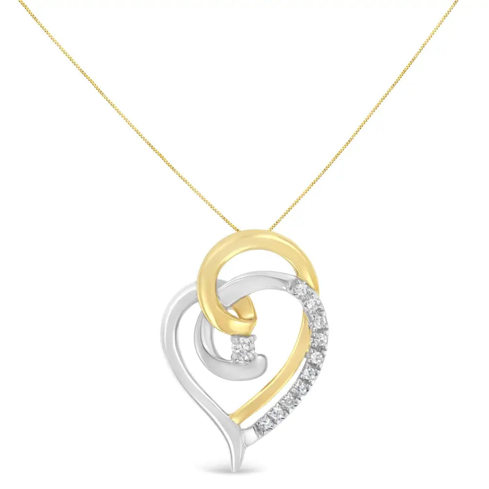 10k Yellow and White Gold Diamond Accent Open Double Heart Spiral Curl 18’’ Pendant Necklace (j-k Color I2-i3