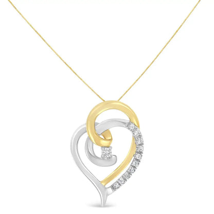 10k Yellow and White Gold Diamond Accent Open Double Heart Spiral Curl 18’’ Pendant Necklace (j-k Color I2-i3