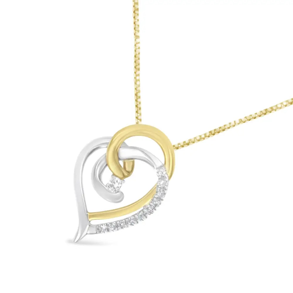 10k Yellow and White Gold Diamond Accent Open Double Heart Spiral Curl 18’’ Pendant Necklace (j-k Color I2-i3