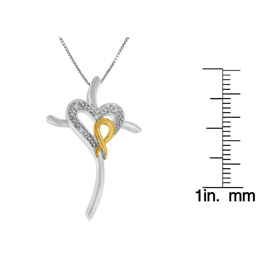 10k Yellow and White Gold Plated.925 Sterling Silver 1/25 Cttw Diamond Heart-cross 18’’ Pendant Necklace (h-i Color