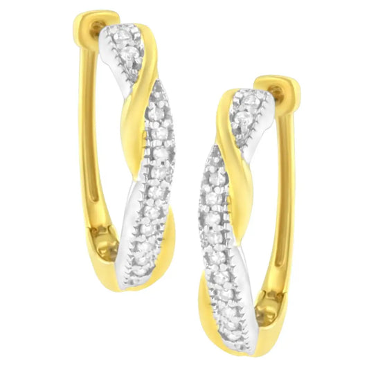 10k Yellow and White Gold Plated.925 Sterling Silver 1/4 Cttw Pave Set Round-cut Diamond Swirling Hoop Earring (i-j