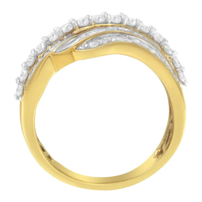 10k Yellow Gold 1.0 Cttw Baguette and Round Diamond Multi-row Wave Bypass Ring (i-j Color I1-i2 Clarity) - Fine Jewelry