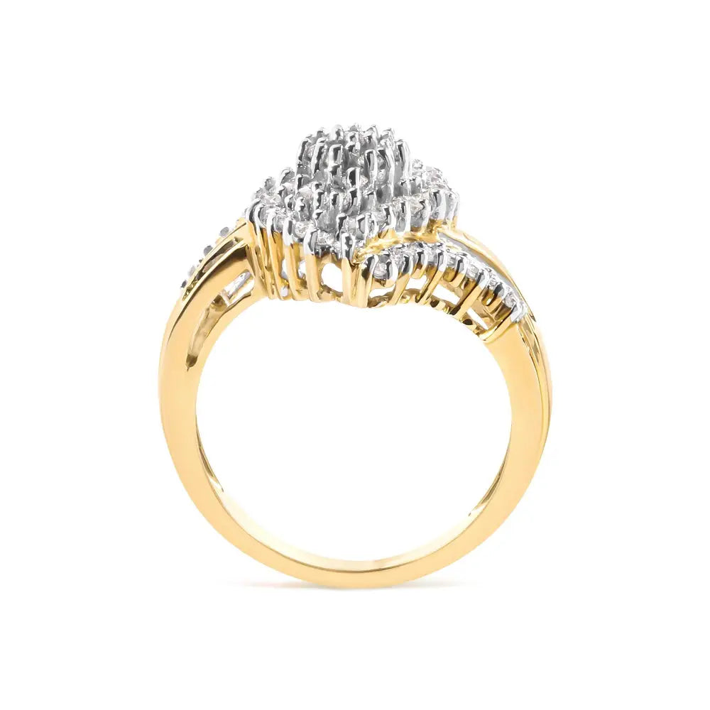 10k Yellow Gold 1.0 Cttw Diamond Cluster and Halo Ring (h-i Color Si2-i1 Clarity) - Fine Jewelry us Direct