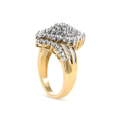 10k Yellow Gold 1.0 Cttw Diamond Cluster and Halo Ring (h-i Color Si2-i1 Clarity) - Fine Jewelry us Direct