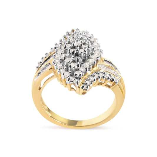 10k Yellow Gold 1.0 Cttw Diamond Cluster and Halo Ring (h-i Color Si2-i1 Clarity) - Fine Jewelry us Direct