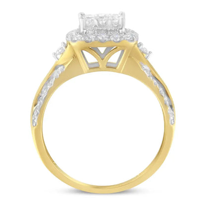 10k Yellow Gold 1.0 Cttw Diamond Composite Cushion-shape Halo 3-band-look Engagement Ring (h-i Color Si1-si2 Clarity)