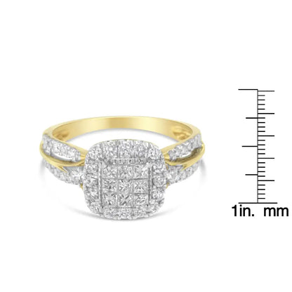 10k Yellow Gold 1.0 Cttw Diamond Composite Cushion-shape Halo 3-band-look Engagement Ring (h-i Color Si1-si2 Clarity)