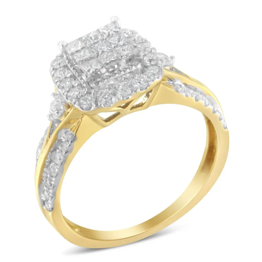 10k Yellow Gold 1.0 Cttw Diamond Composite Cushion-shape Halo 3-band-look Engagement Ring (h-i Color Si1-si2 Clarity)