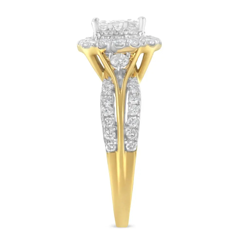 10k Yellow Gold 1.0 Cttw Diamond Composite Cushion-shape Halo 3-band-look Engagement Ring (h-i Color Si1-si2 Clarity)