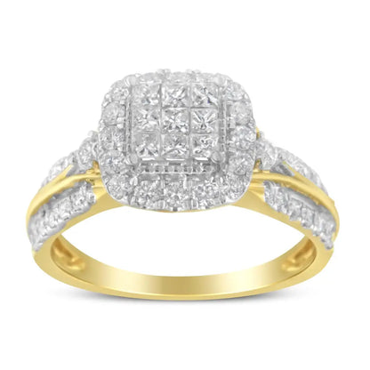 10k Yellow Gold 1.0 Cttw Diamond Composite Cushion-shape Halo 3-band-look Engagement Ring (h-i Color Si1-si2 Clarity)