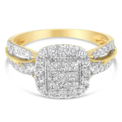 10k Yellow Gold 1.0 Cttw Diamond Composite Cushion-shape Halo 3-band-look Engagement Ring (h-i Color Si1-si2 Clarity)