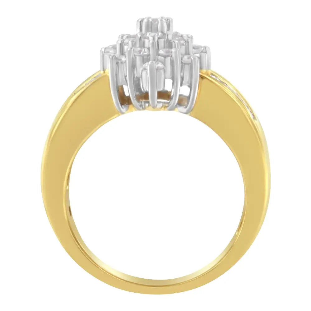 10k Yellow Gold 1.0 Cttw Marquise Composite Diamond Cluster Cocktail Ring (h-i Color Si2-i1 Clarity) - Fine Jewelry