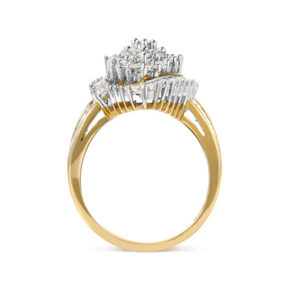 10k Yellow Gold 1.0 Cttw Round and Baguette-cut Diamond Cluster Ring (i-j Color Si2-i1 Clarity) - Fine Jewelry us Direct