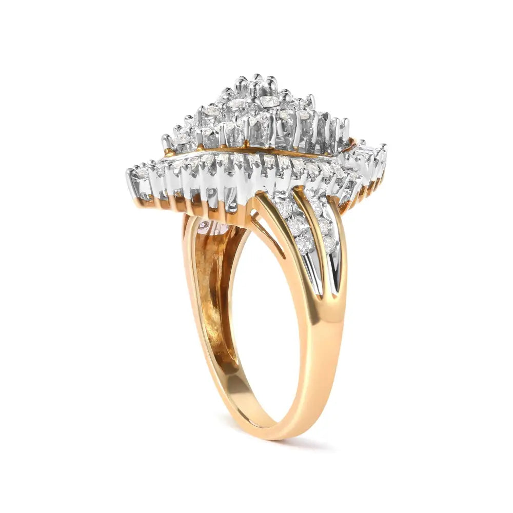 10k Yellow Gold 1.0 Cttw Round and Baguette-cut Diamond Cluster Ring (i-j Color Si2-i1 Clarity) - Fine Jewelry us Direct