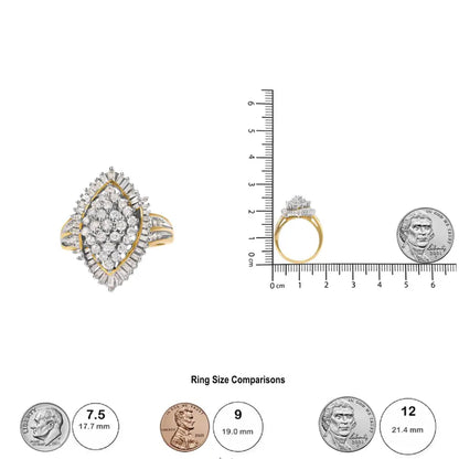 10k Yellow Gold 1.0 Cttw Round and Baguette-cut Diamond Cluster Ring (i-j Color Si2-i1 Clarity) - Fine Jewelry us Direct