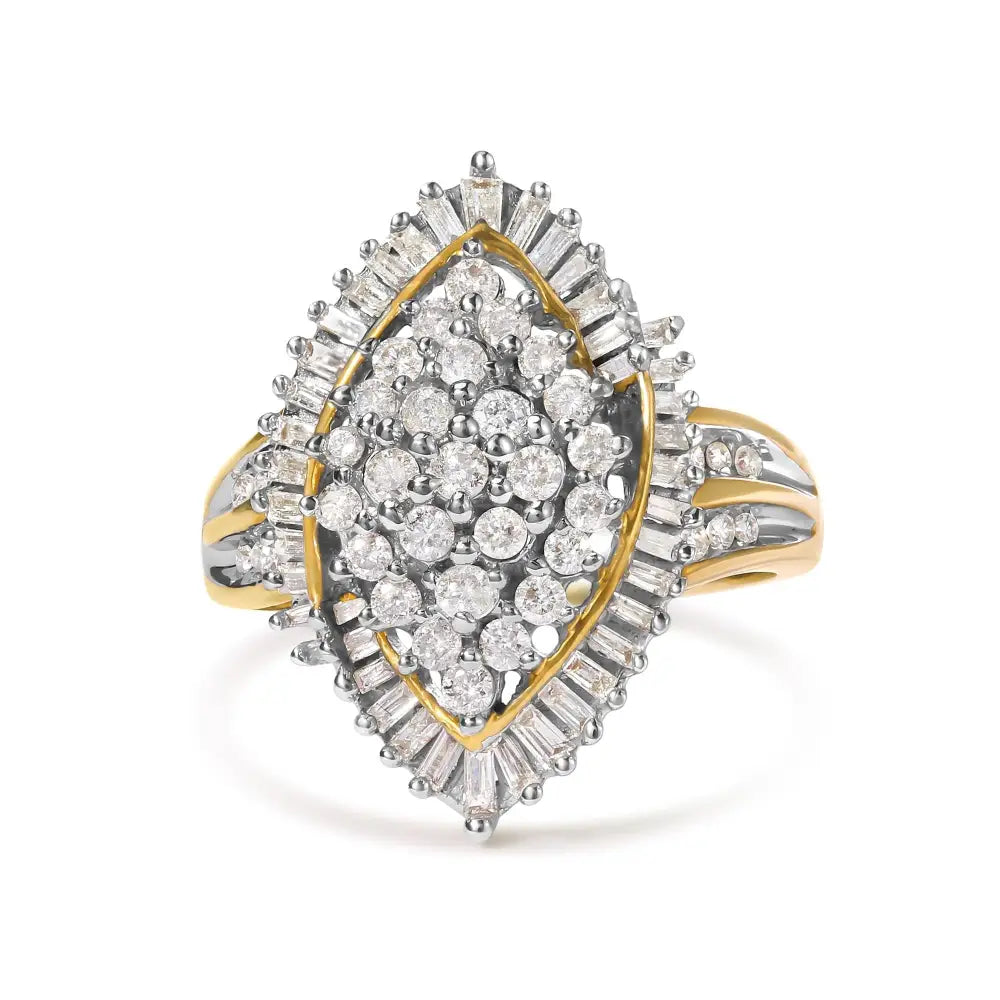 10k Yellow Gold 1.0 Cttw Round and Baguette-cut Diamond Cluster Ring (i-j Color Si2-i1 Clarity) - Fine Jewelry us Direct