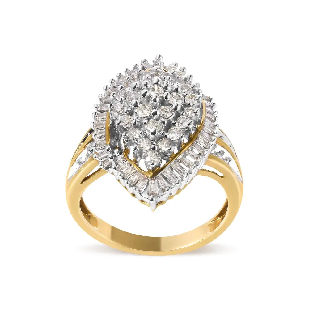 10k Yellow Gold 1.0 Cttw Round and Baguette-cut Diamond Cluster Ring (i-j Color Si2-i1 Clarity) - Fine Jewelry us Direct