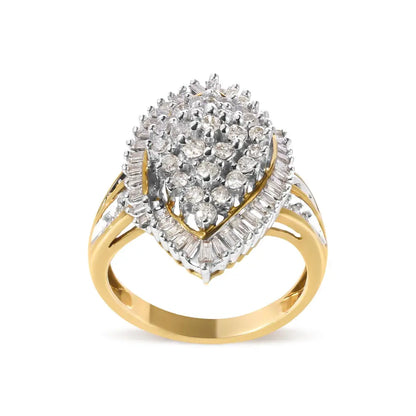 10k Yellow Gold 1.0 Cttw Round and Baguette-cut Diamond Cluster Ring (i-j Color Si2-i1 Clarity) - Fine Jewelry us Direct