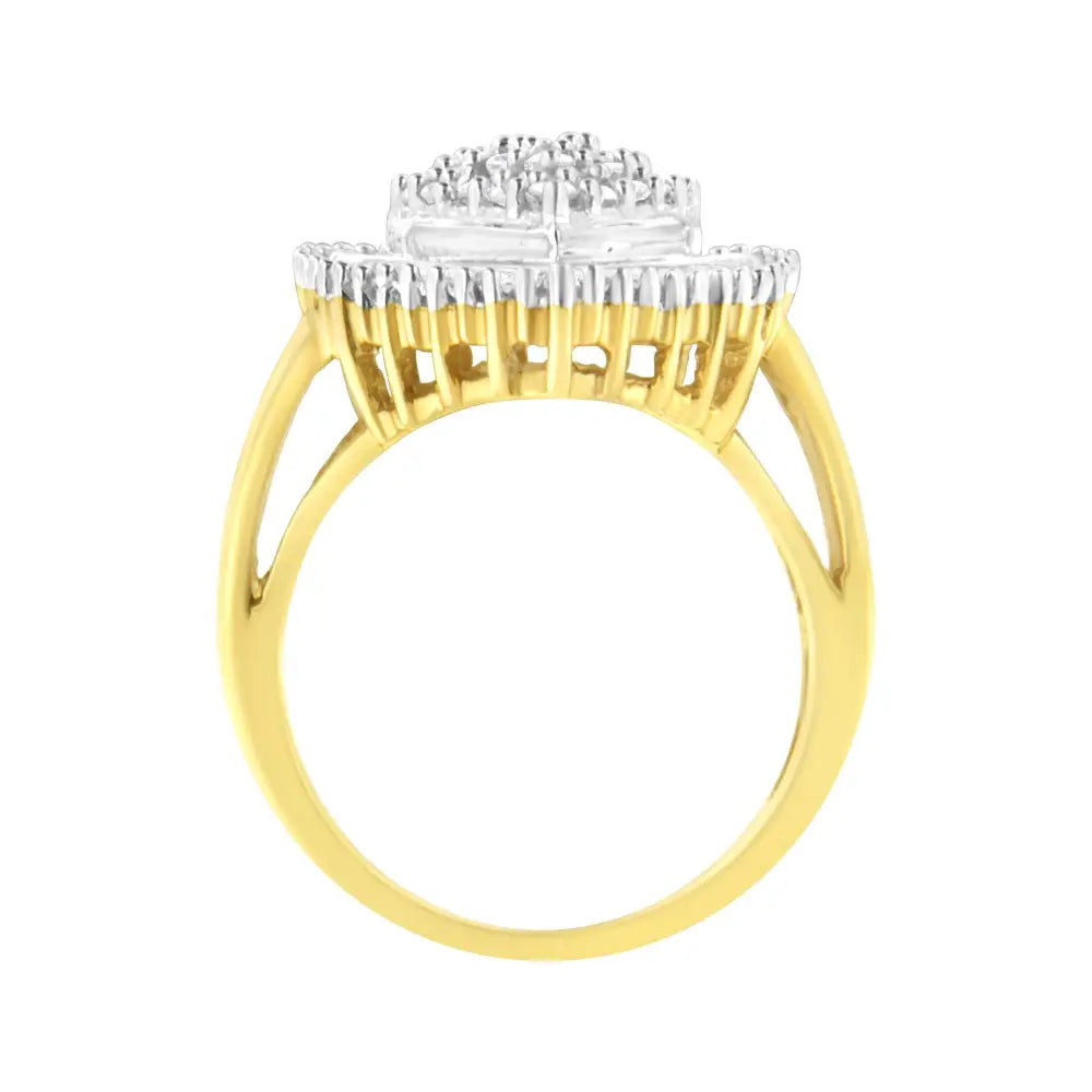 10k Yellow Gold 1.0 Cttw Round and Baguette Cut Diamond Oval Shaped Cluster Ring (i-j Color I1-i2 Clarity) - Fine