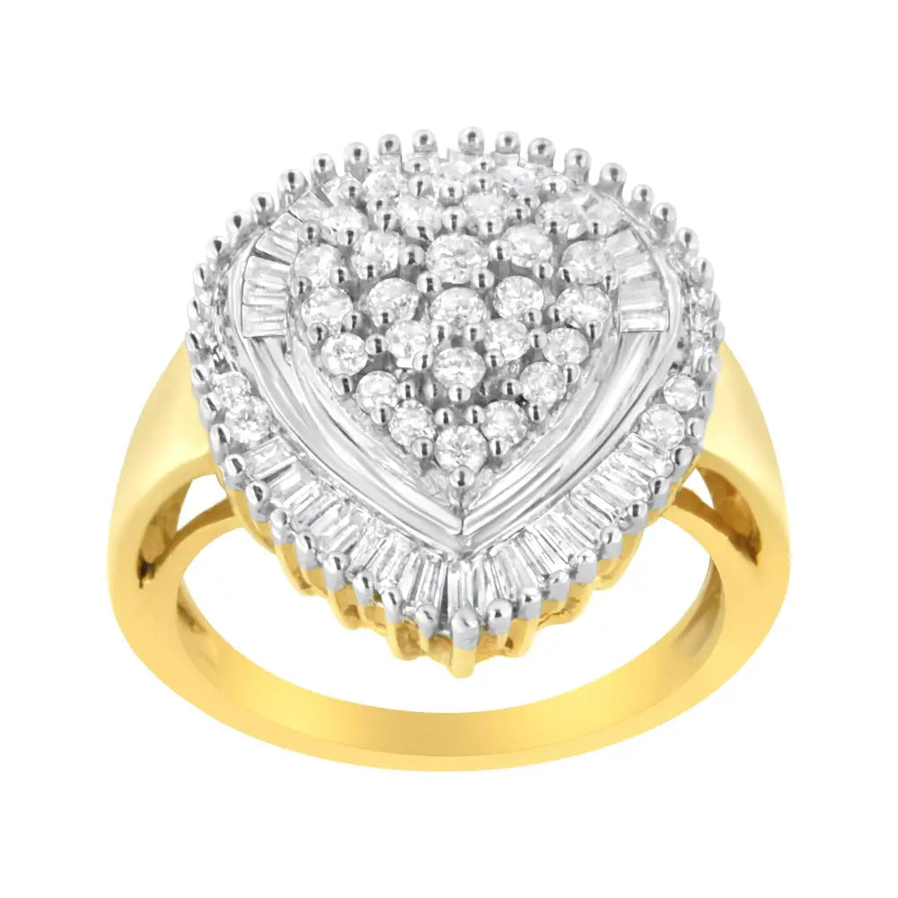 10k Yellow Gold 1.0 Cttw Round and Baguette Cut Diamond Oval Shaped Cluster Ring (i-j Color I1-i2 Clarity) - Fine