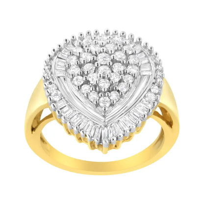 10k Yellow Gold 1.0 Cttw Round and Baguette Cut Diamond Oval Shaped Cluster Ring (i-j Color I1-i2 Clarity) - Fine