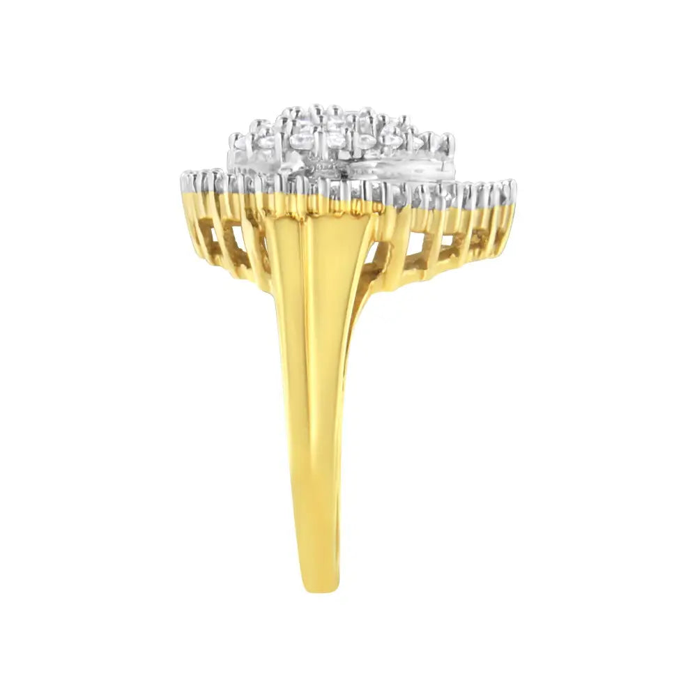 10k Yellow Gold 1.0 Cttw Round and Baguette Cut Diamond Oval Shaped Cluster Ring (i-j Color I1-i2 Clarity) - Fine