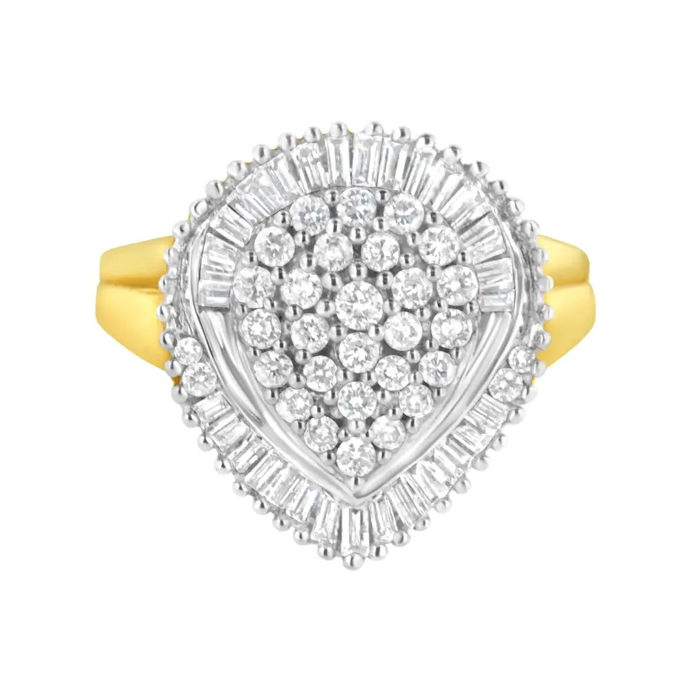 10k Yellow Gold 1.0 Cttw Round and Baguette Cut Diamond Oval Shaped Cluster Ring (i-j Color I1-i2 Clarity) - Fine