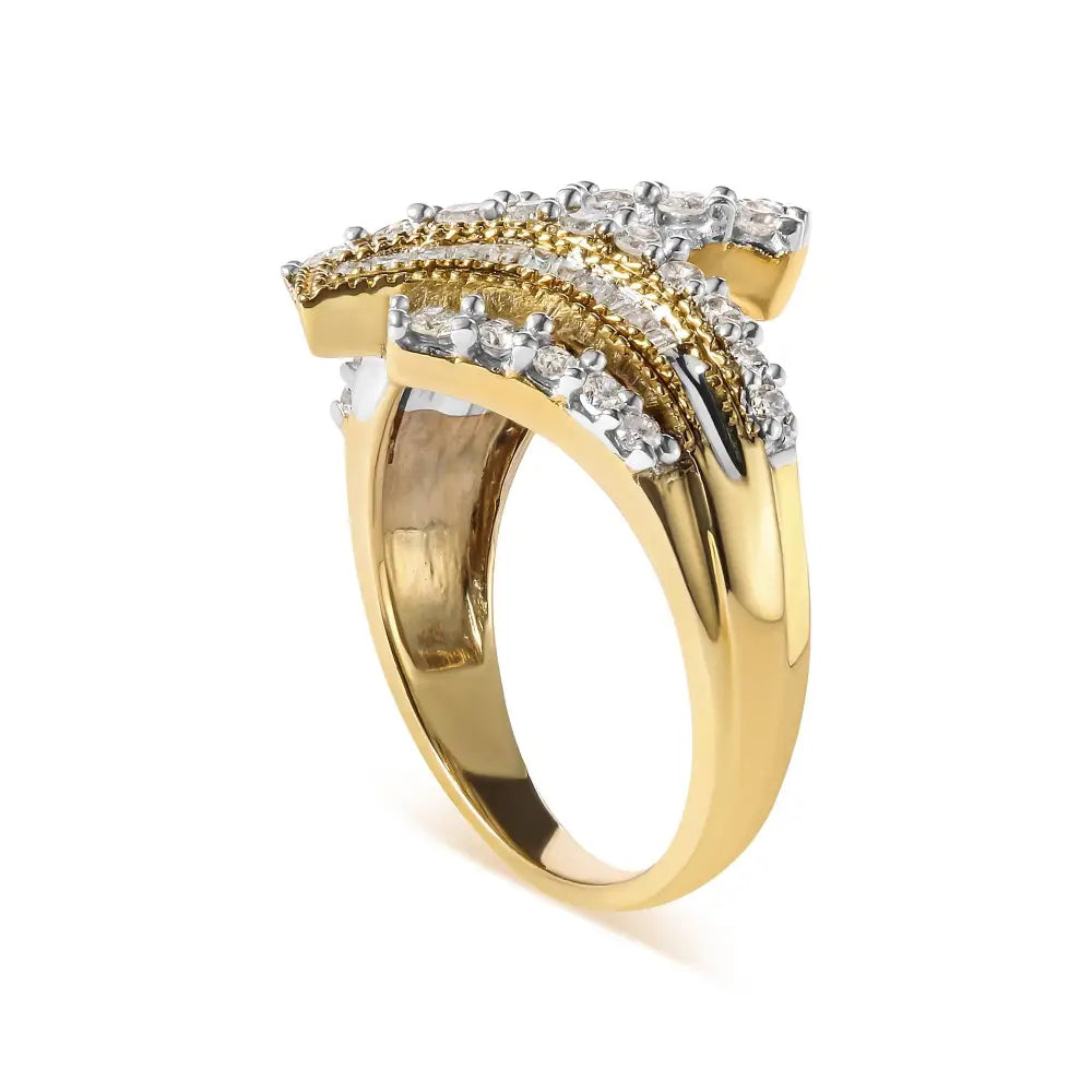 10k Yellow Gold 1.0 Cttw Round and Baguette Diamond Woven Bypass Ring (h-i,i1-i2) - Fine Jewelry us Direct