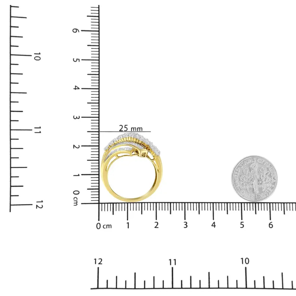 10k Yellow Gold 1.0 Cttw Round & Baguette Cut Diamond 64 Stone Bypass Style Channel Set Modern Statement Ring (h-i