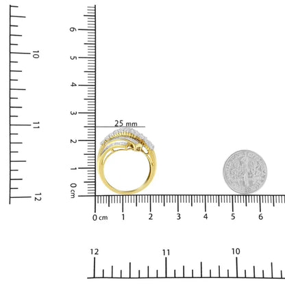 10k Yellow Gold 1.0 Cttw Round & Baguette Cut Diamond 64 Stone Bypass Style Channel Set Modern Statement Ring (h-i