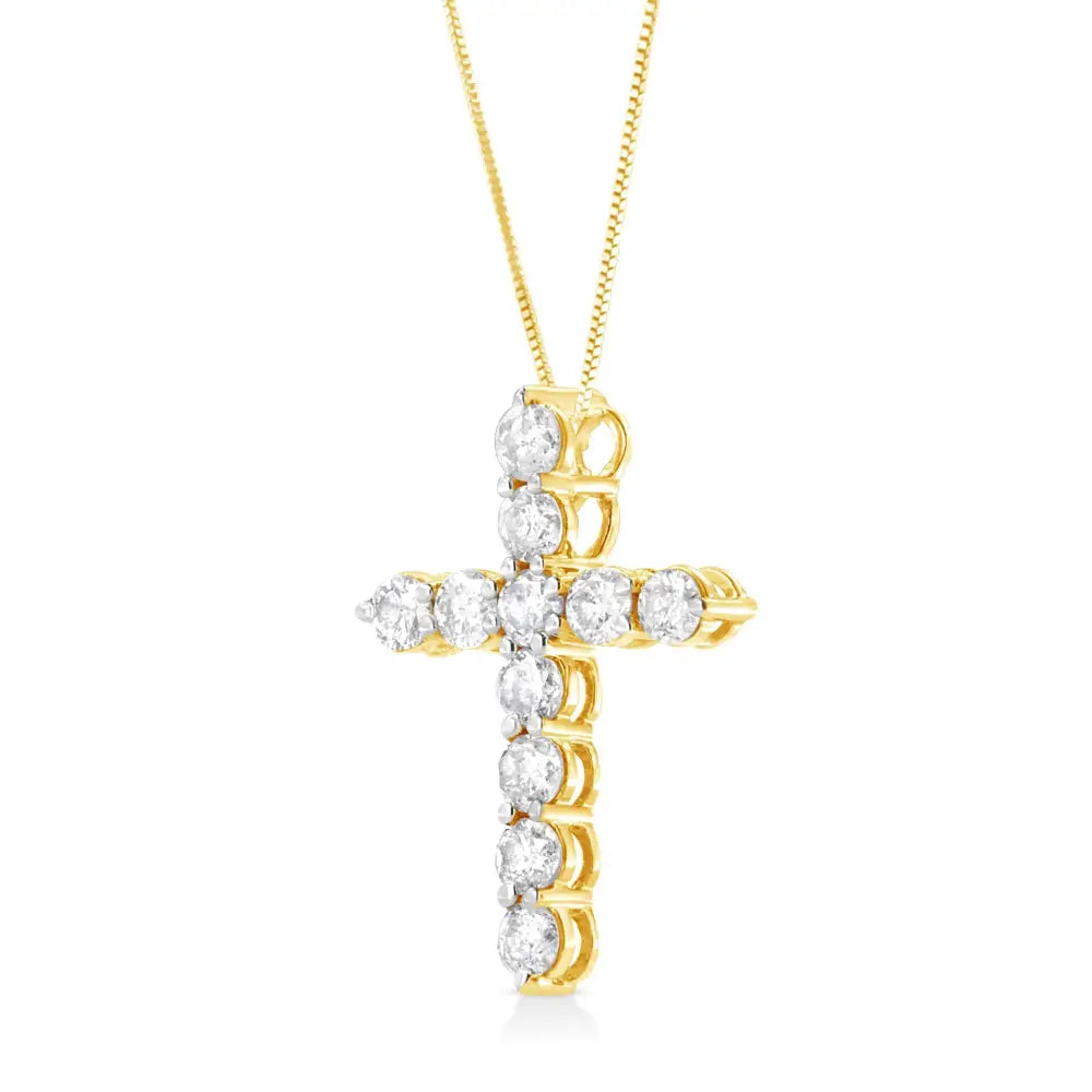 10k Yellow Gold 1.0 Cttw Round Brilliant Cut Diamond Cross Pendant Necklace with Box Chain (j-k Color I1-i2 Clarity)