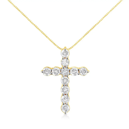 10k Yellow Gold 1.0 Cttw Round Brilliant Cut Diamond Cross Pendant Necklace with Box Chain (j-k Color I1-i2 Clarity)