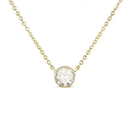 10k Yellow Gold 1.0 Cttw Round Brilliant-cut Diamond Modern Bezel-set Solitaire Adjustable 16’’-18’’ Pendant