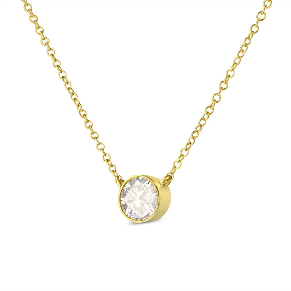 10k Yellow Gold 1.0 Cttw Round Brilliant-cut Diamond Modern Bezel-set Solitaire Adjustable 16’’-18’’ Pendant