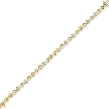 10k Yellow Gold 1.0 Cttw Round Brilliant Diamond Miracle Set X-link 7’’ Tennis Bracelet with Box Clasp (h-i Color