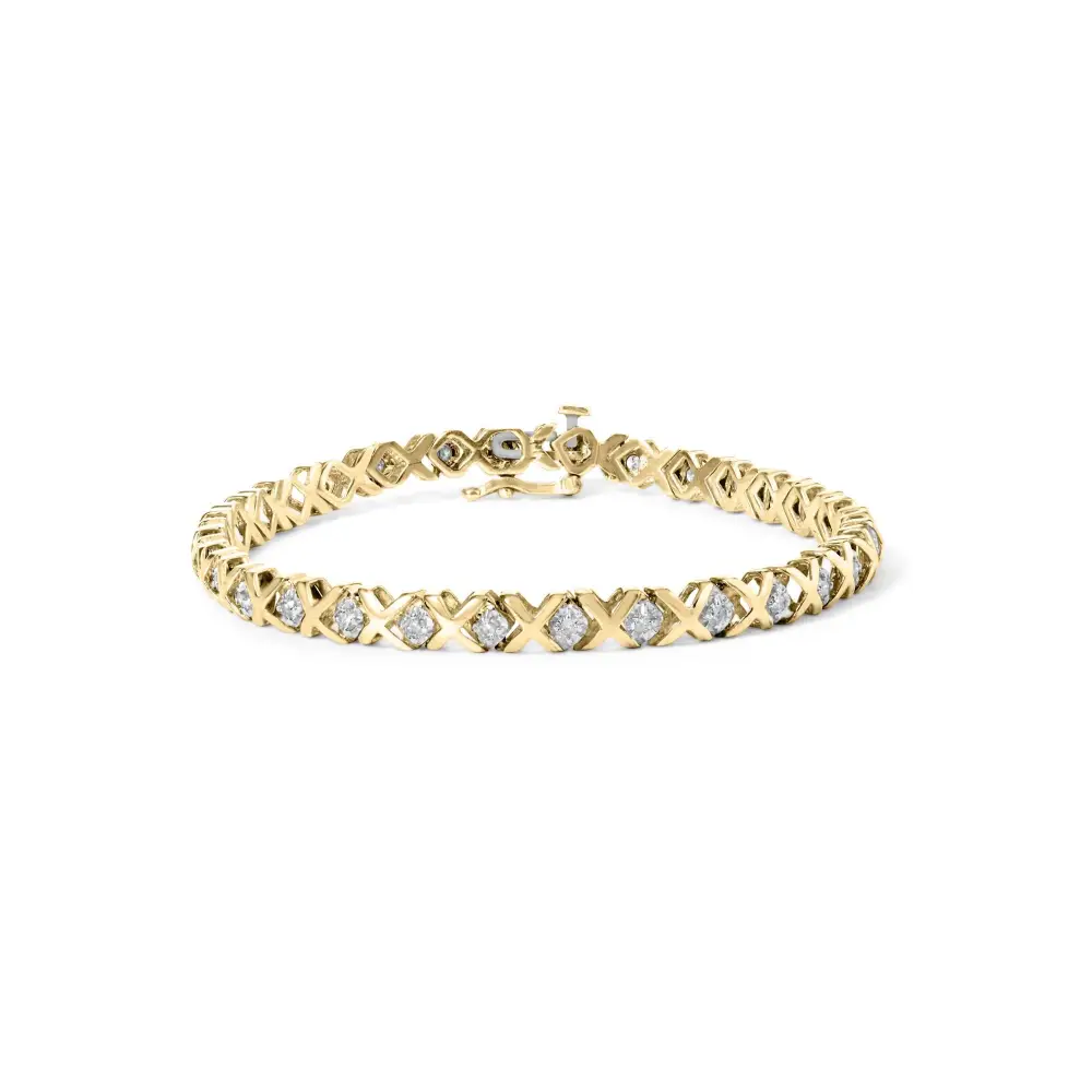 10k Yellow Gold 1.0 Cttw Round Brilliant Diamond Miracle Set X-link 7’’ Tennis Bracelet with Box Clasp (h-i Color